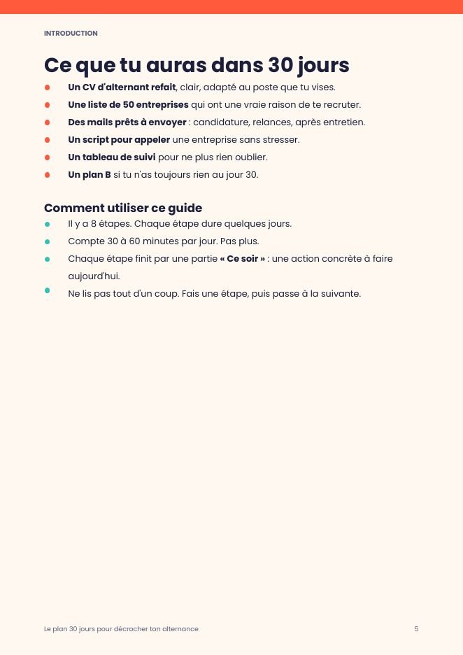Page : Ce que tu auras dans 30 jours